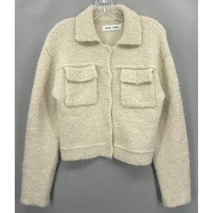 Samsoe Samsoe Jacket Womens Small Beige White Emilie Alpaca Blend Boucle Cropped